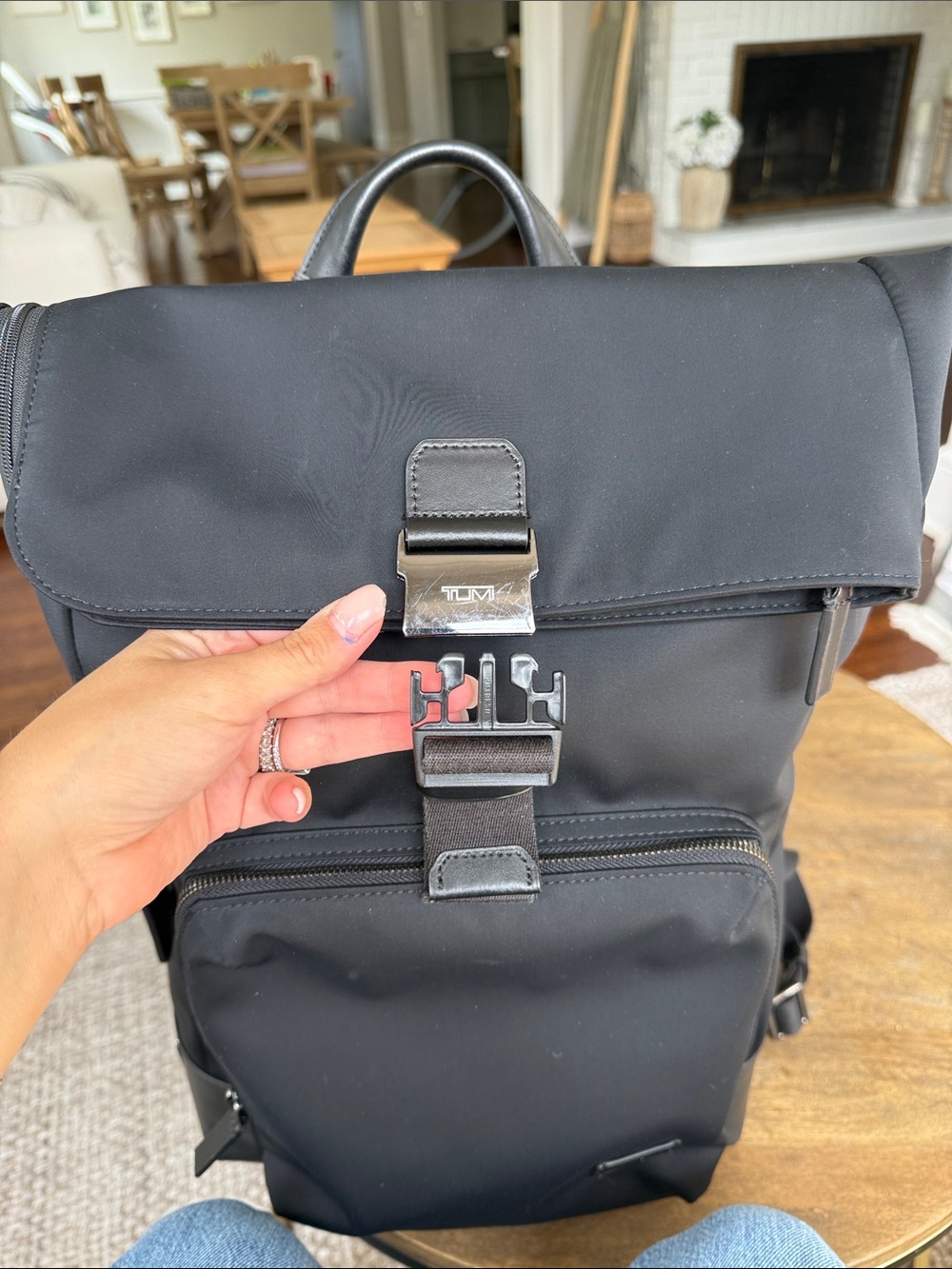 Tumi Black Nylon Roll-Top Backpack with Front Zip Pocket - Picture 7 of 11